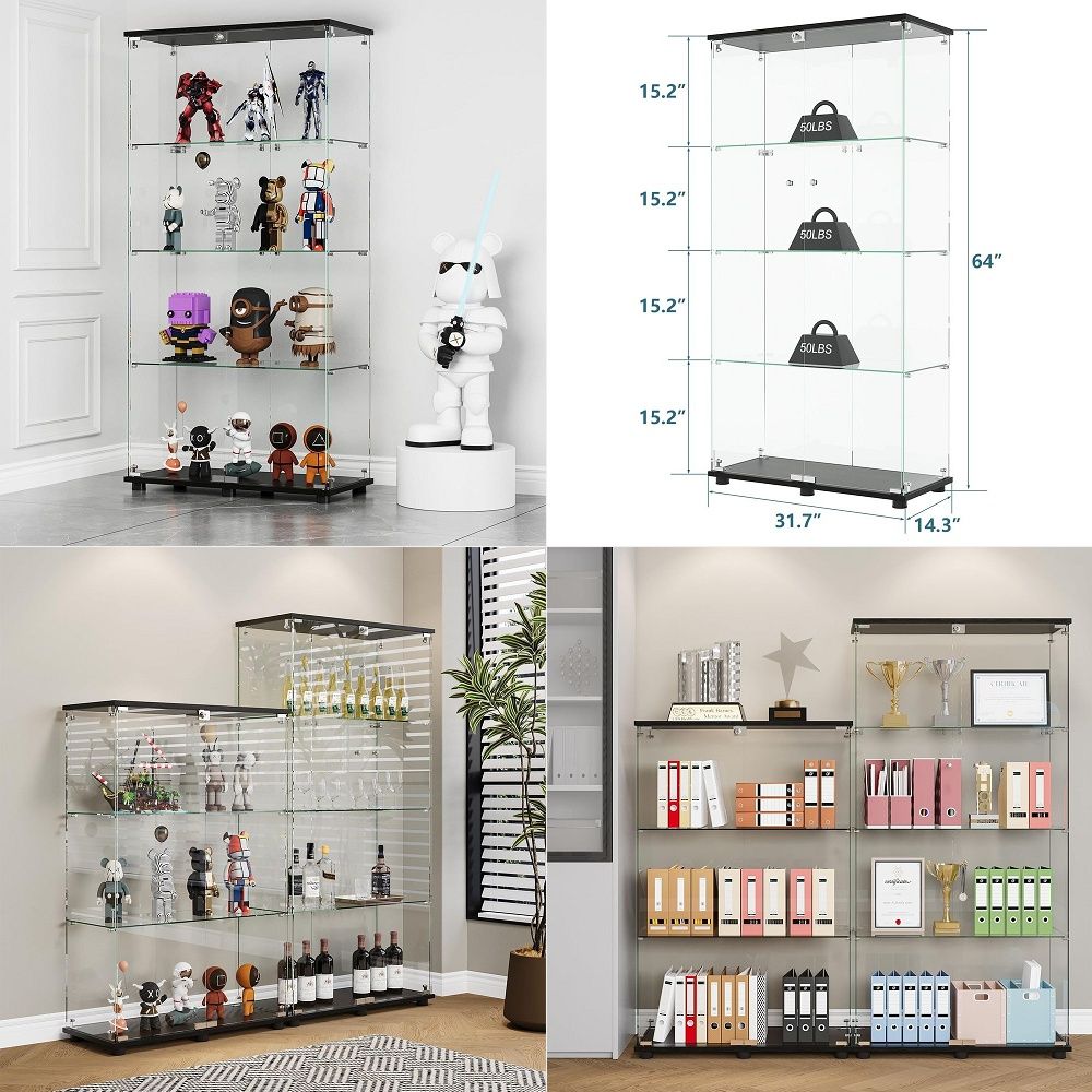 Glass Cabinet Display - Armário Expositor com 4 Prateleiras, Portas