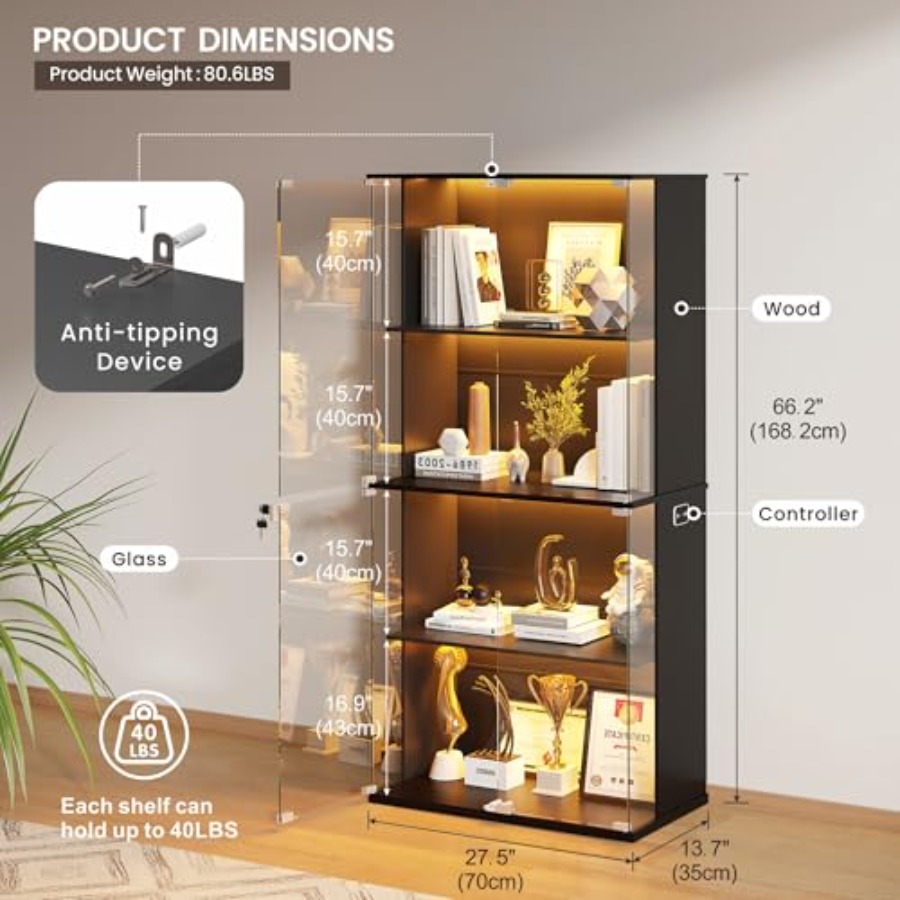 Armário Expositor Preto com Po - Glass Cabinet Display avaliação e preço